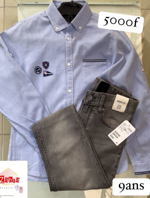 Ensemble garçon chemise longue manche et jean 9ans